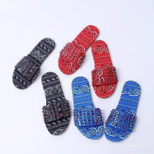 Wholesale Large Size Satin Shoe Upper Casual Chinese Style Colorful Rivet Sandals Slides Slippers for Women